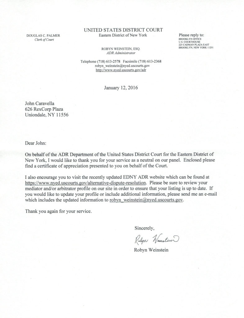 ADR Letter The Law Offices Of John Caravella P C 